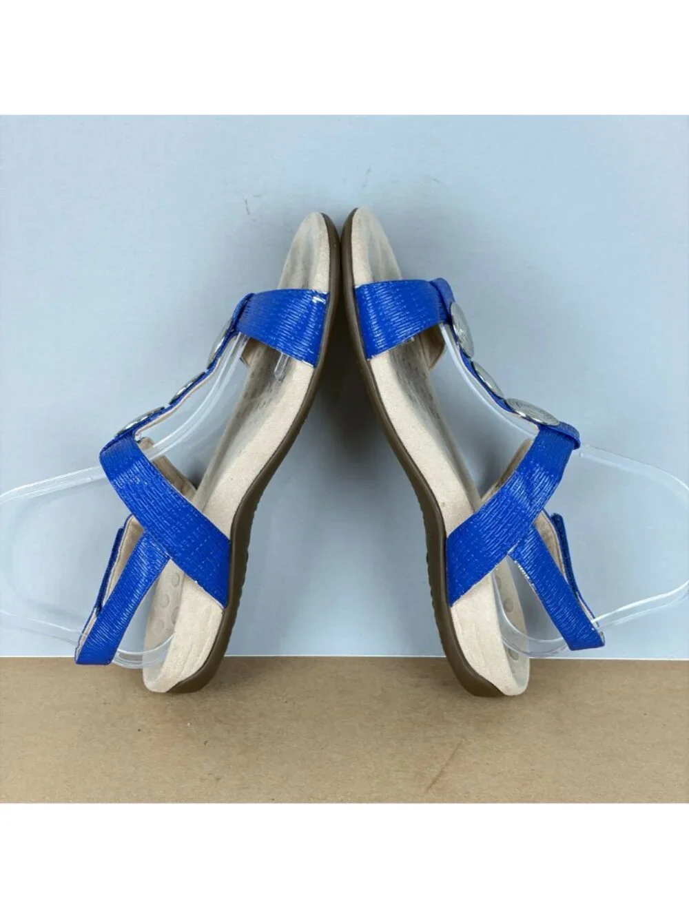 Vionic Farra II Leather Slingback Sandals Womens 8.5 Blue Silver Casual Comfort